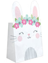 Sacs cadeaux en papier Petit Lapin blancs avec couronne de fleurs pastel