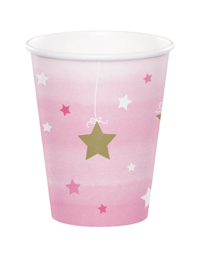 Gobelets en carton One Little Star pour enfant rose aux étoiles dorées