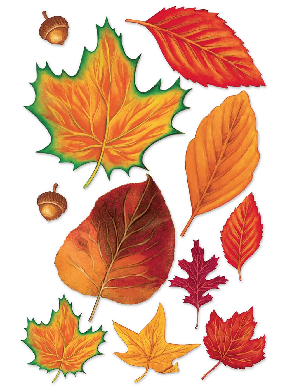Assortiment de 11 feuilles d'automne pour décoration en carton aux couleurs orange rouge et jaune