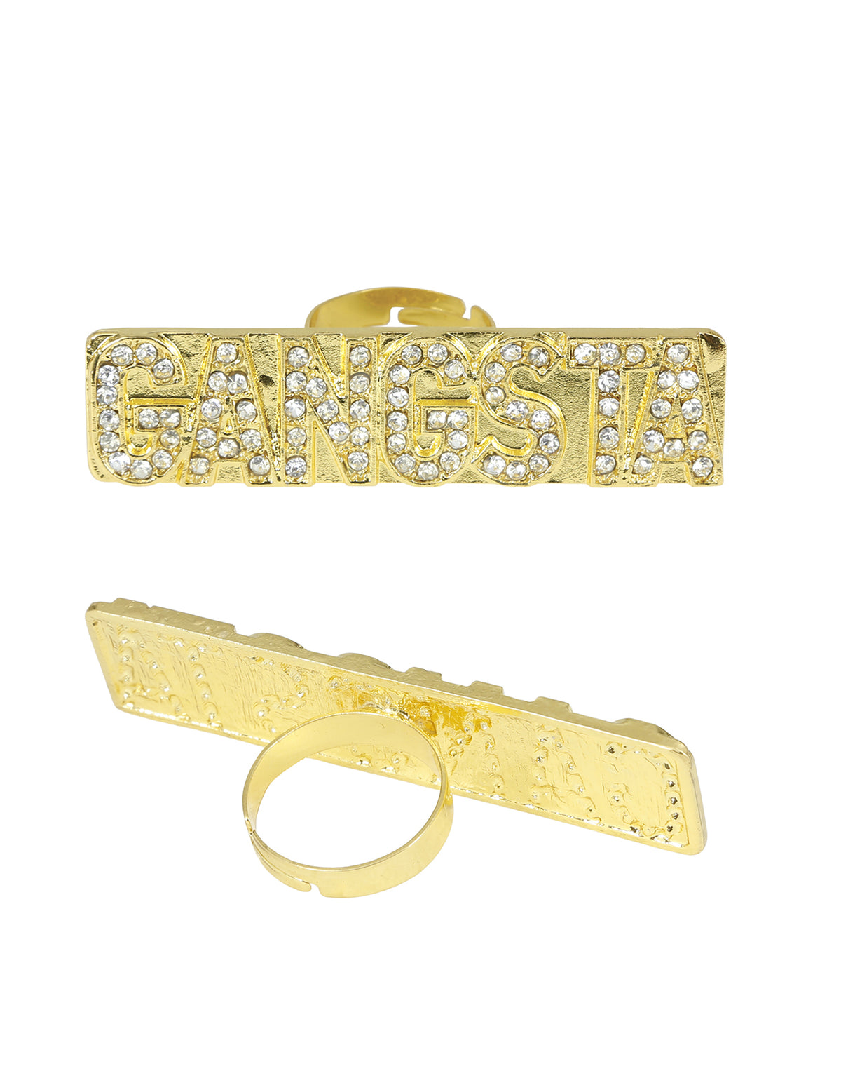 Vues de face et de dos de la bague gangsta à strass