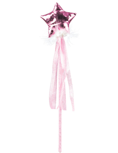 Baguette de fée pour fille rose pastel avec rubans et étoile brillante