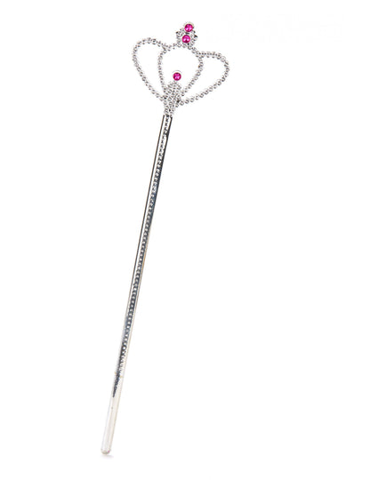 Baguette princesse diamant pour adulte et enfant argentée avec pierres roses