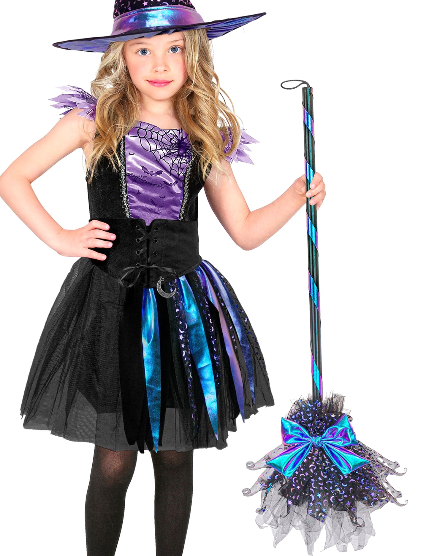 Heksenbezem met blauwe strik 85 cm