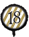 Ballon aluminium 18 ans pour anniversaire noir et doré à rayures