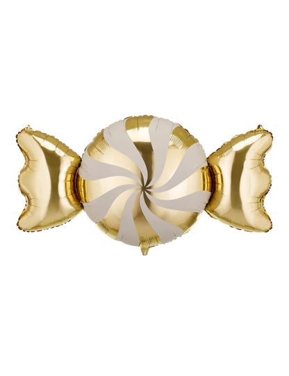 Folieballon Snoepje beige en goud 113 x 54 cm