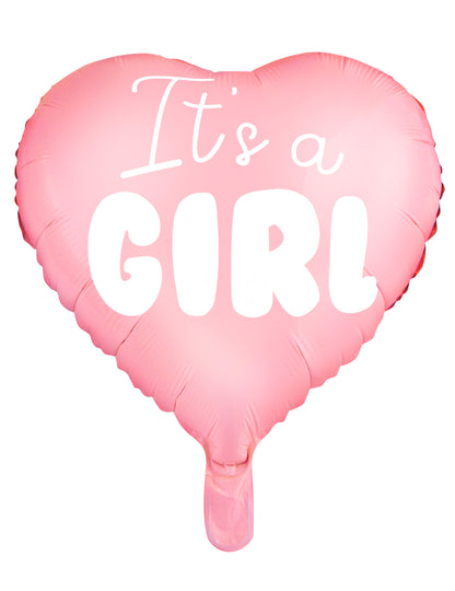 Mise en situation décorative du ballon aluminium cœur it's a girl pour baby shower