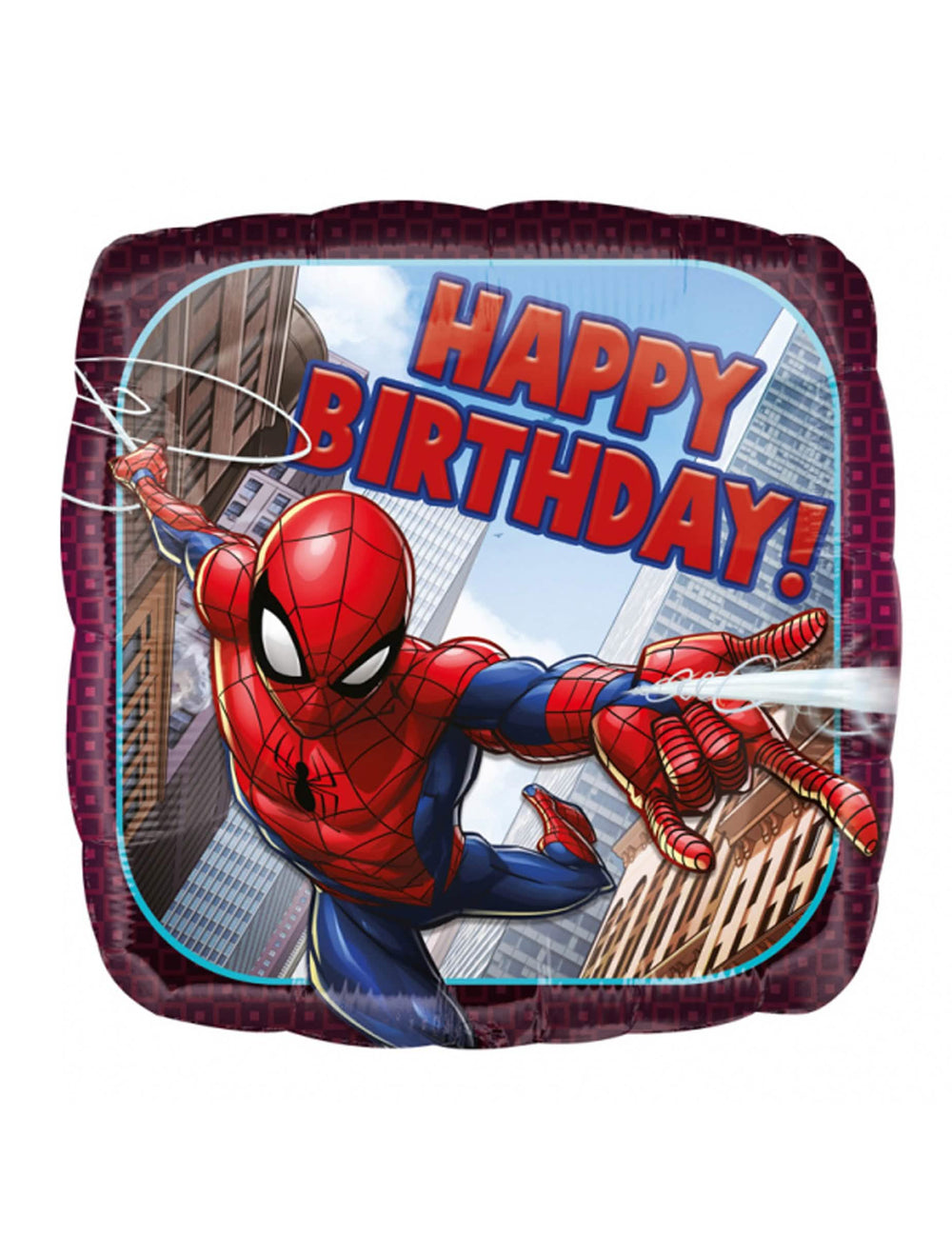 Vierkante aluminium ballon Spider-man Happy Birthday voor verjaardag rood en blauw met stadsdecor