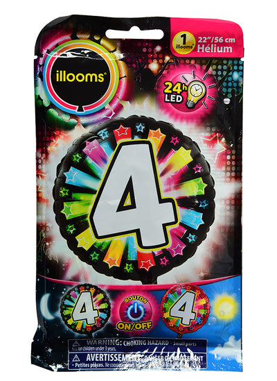 Ballon aluminium chiffre 4 pour fête multicolore LED Illooms
