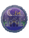 Ballon aluminium Aïd Mubarak pour décoration violet et bleu avec mosquée et croissant de lune dorée