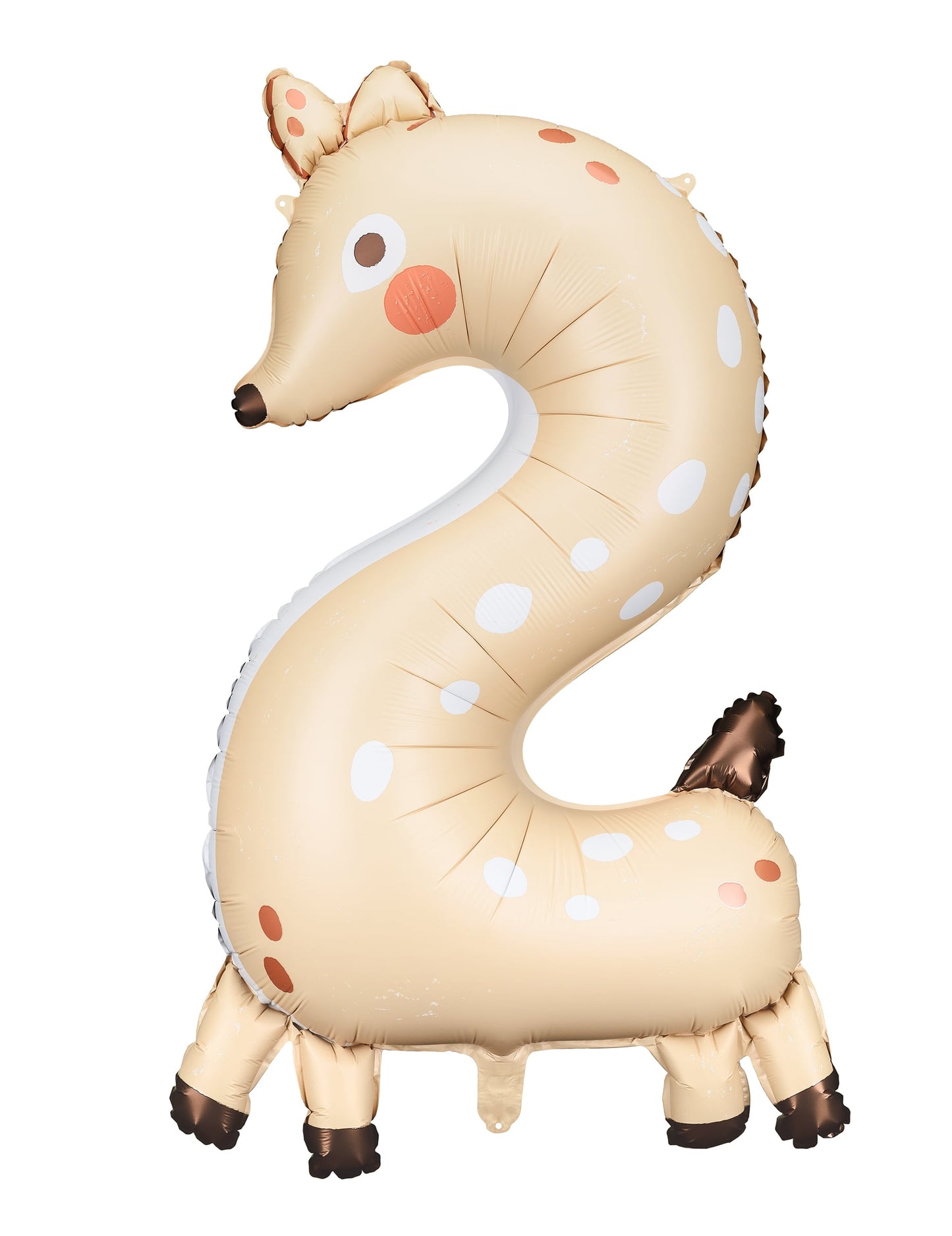 Ballon aluminium faon chiffre 2 pour enfant beige et marron à pois blancs