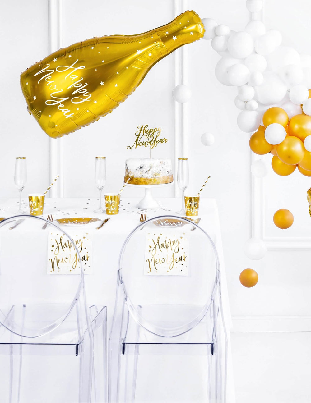 Mise en scène festive du ballon aluminium Happy New Year