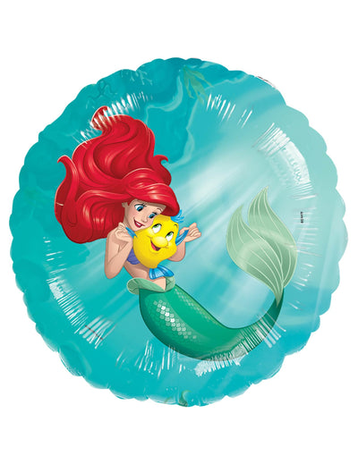 Ballon aluminium La petite sirène pour enfant bleu turquoise avec Ariel et Polochon