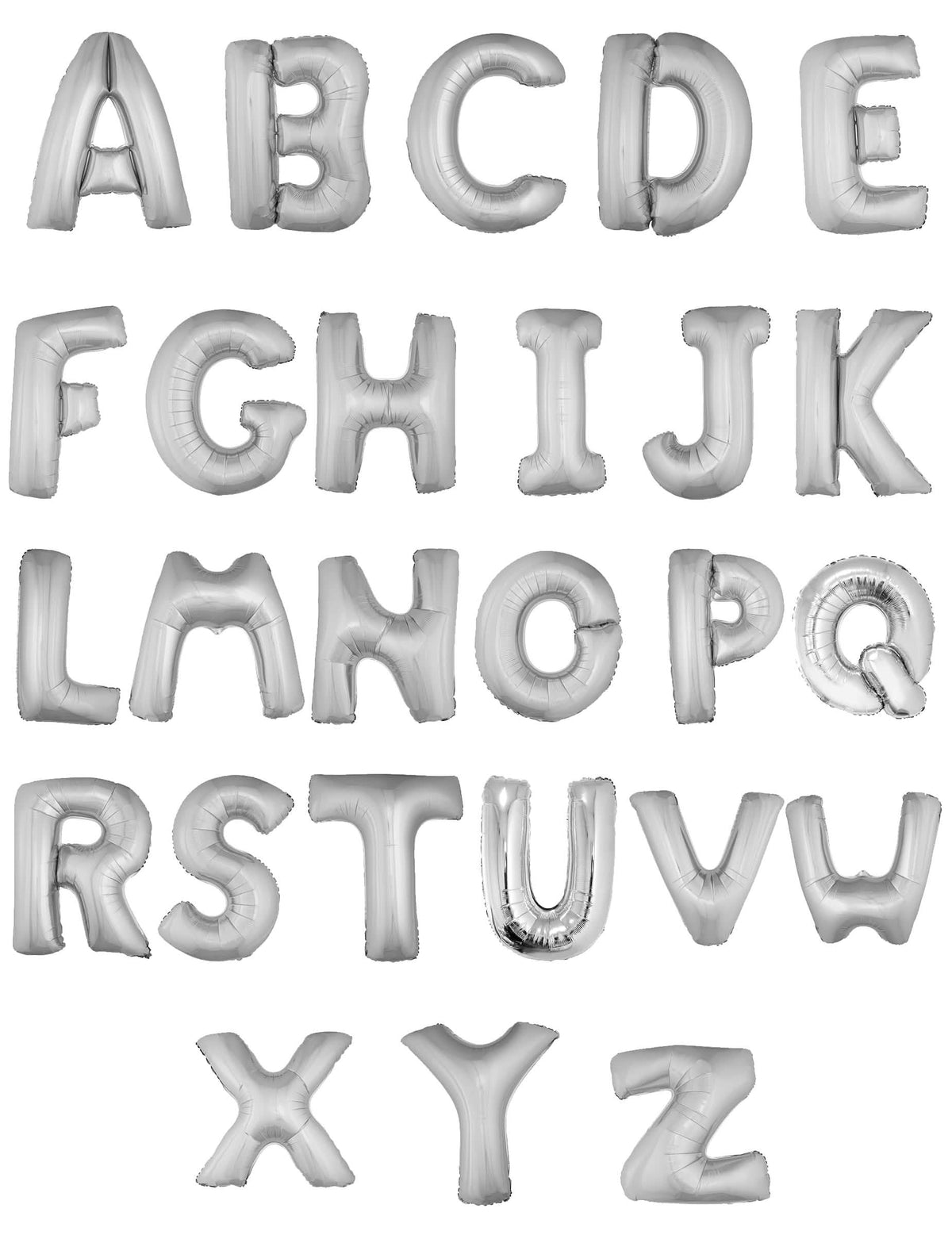 Vue d'ensemble de l'alphabet du ballon aluminium lettre pour fête argentée