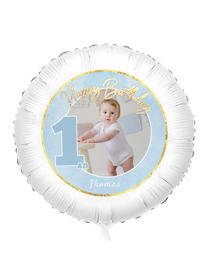 Ballon aluminium personnalisable 1 an bleu et or 50 cm