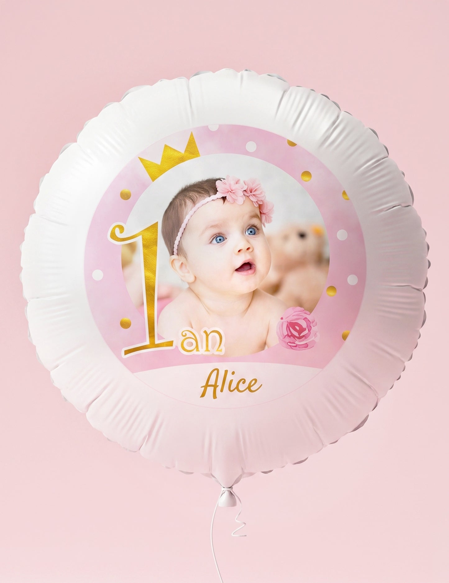 Ballon aluminium personnalisable 1 an rose et or 50 cm