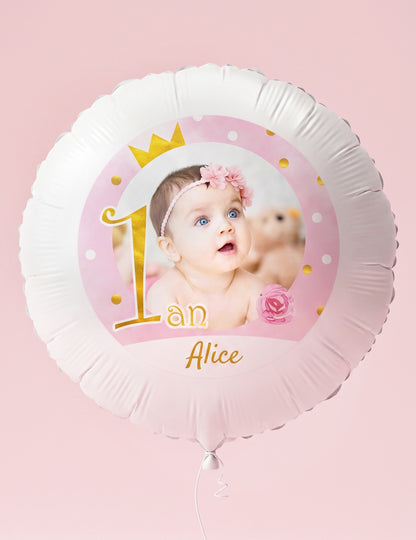 Ballon aluminium personnalisable 1 an rose et or 50 cm