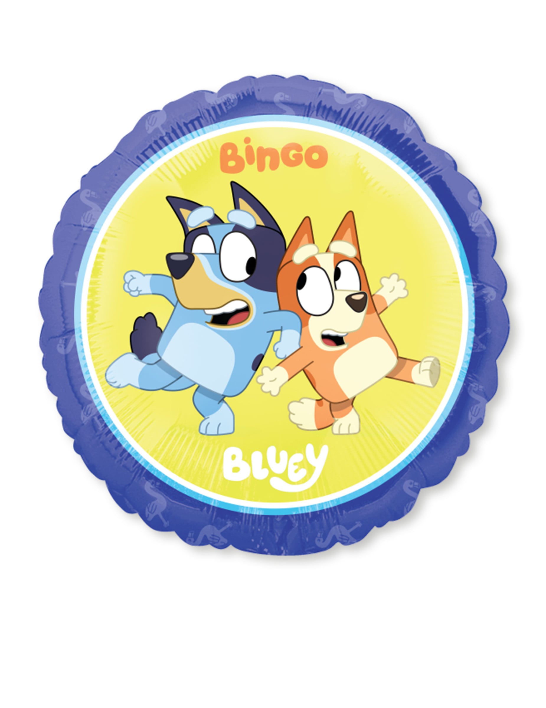 Ballon aluminium rond Bluey et Bingo pour enfant bleu et jaune