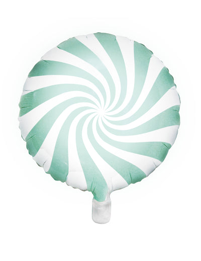 Ballon aluminium sucette pour fête menthe et blanc à spirales