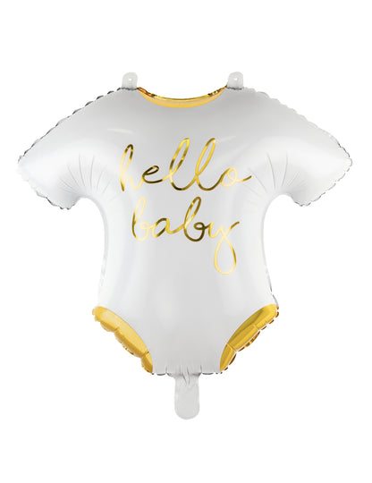 Ballon en aluminium body hello baby pour bébé blanc et doré