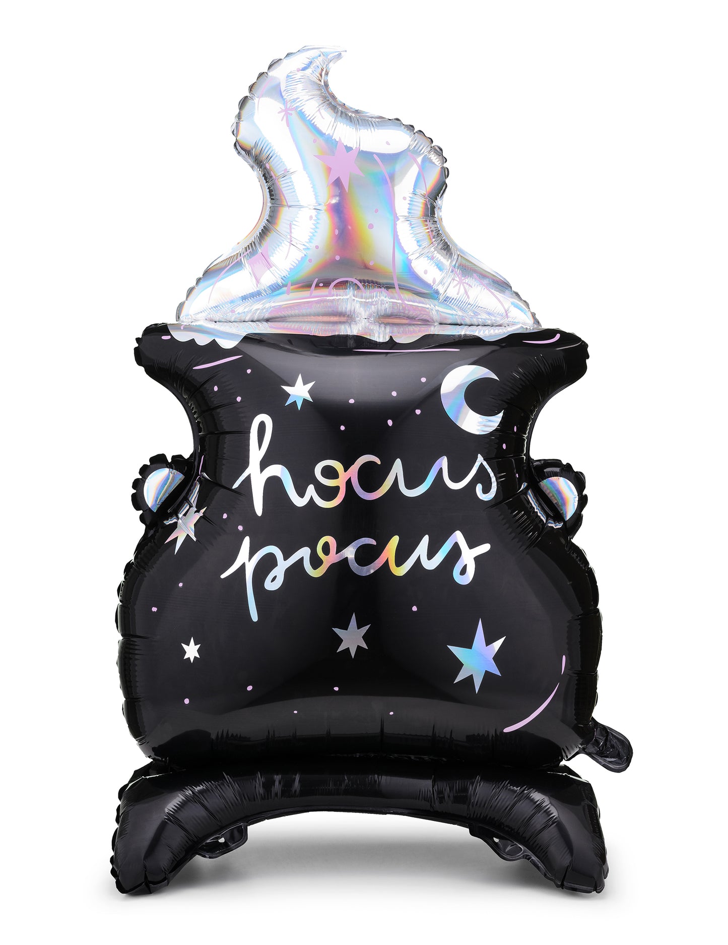 Ballon en aluminium géant chaudron hocus pocus pour décoration d'Halloween noir et iridescent