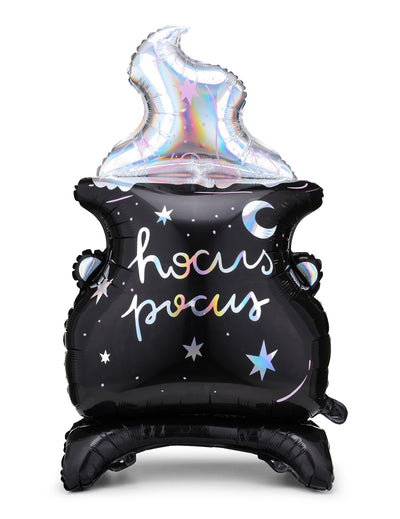 Ballon en aluminium géant chaudron hocus pocus pour décoration d'Halloween noir et iridescent