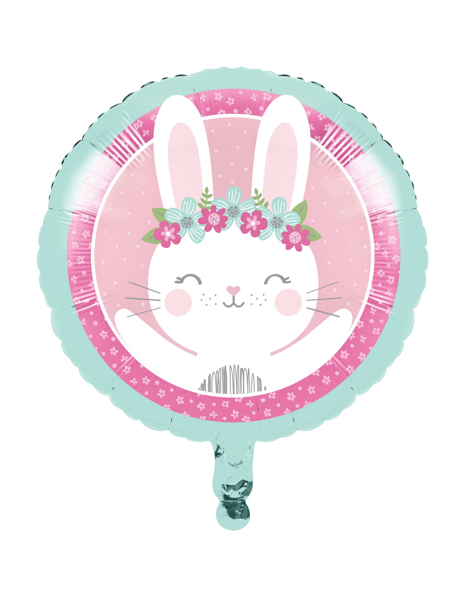 Ballon en aluminium petit lapin pour décoration de baby shower rose et vert menthe avec couronne de fleurs