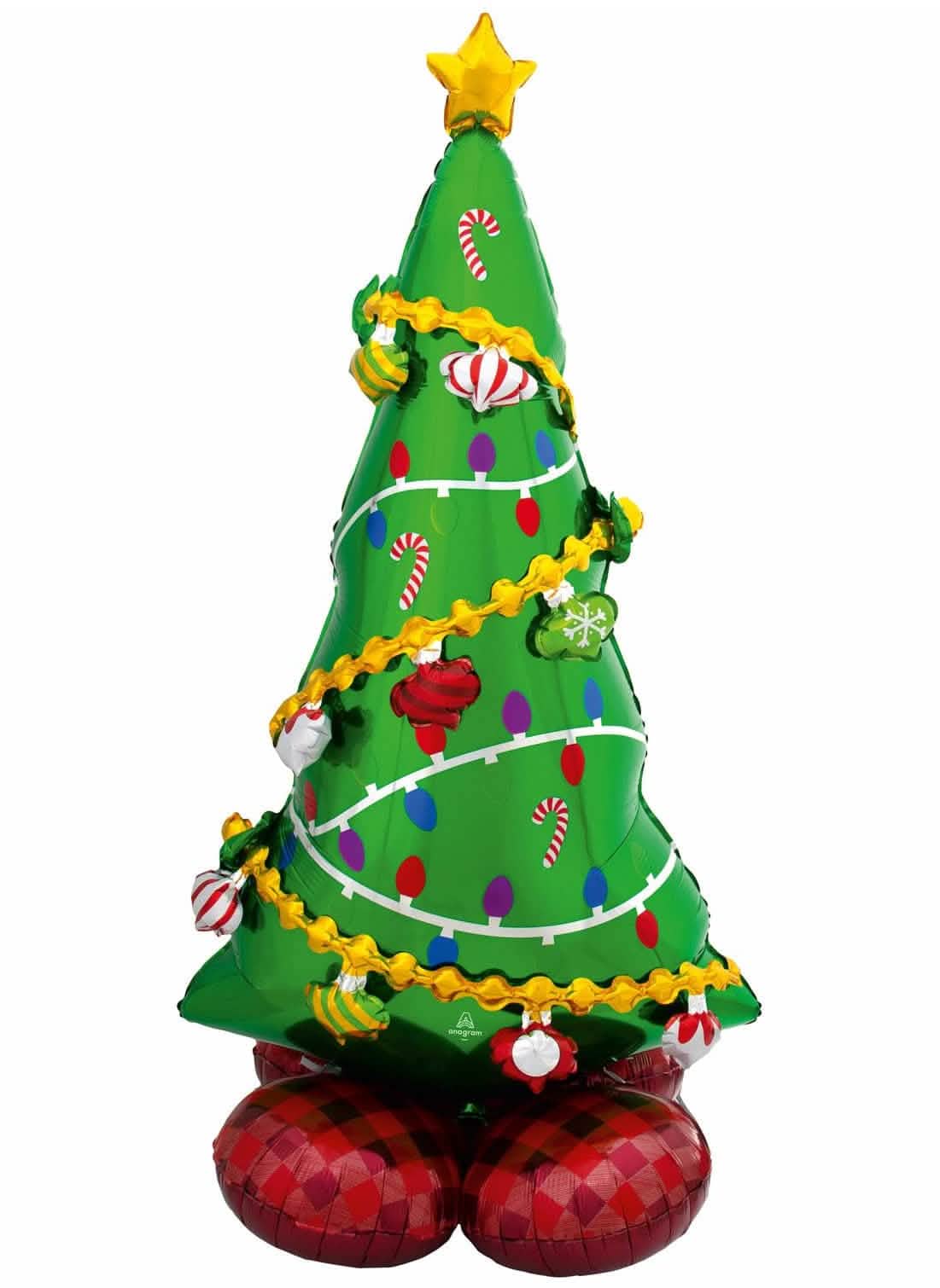 Ballon aluminium géant AirLoonz sapin de Noël pour décoration vert et rouge à poser