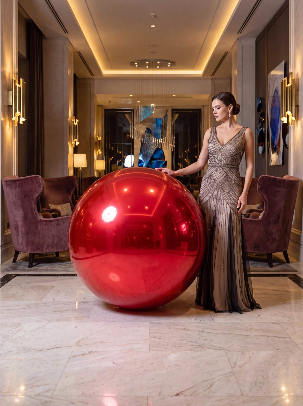 Ballon géant boule miroir rouge 100 cm