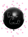 Ballon géant en latex boy or girl pour baby shower noir avec confettis roses