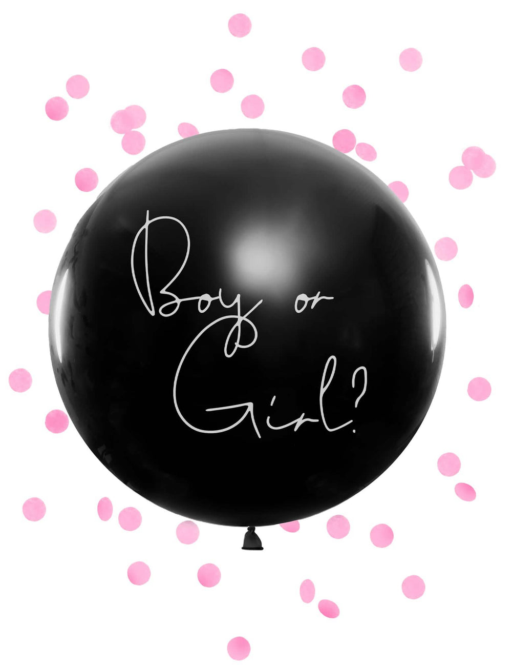 Ballon géant en latex boy or girl pour baby shower noir avec confettis roses
