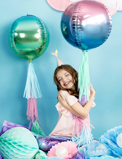 Roze en blauwe verloop aluminium bolvormige ballon 35 cm, met helium opblaasbaar