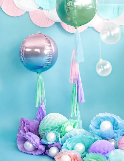 Roze en blauwe verloop aluminium bolvormige ballon 35 cm, met helium opblaasbaar