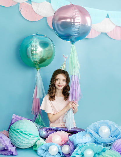 Roze en blauwe verloop aluminium bolvormige ballon 35 cm, met helium opblaasbaar