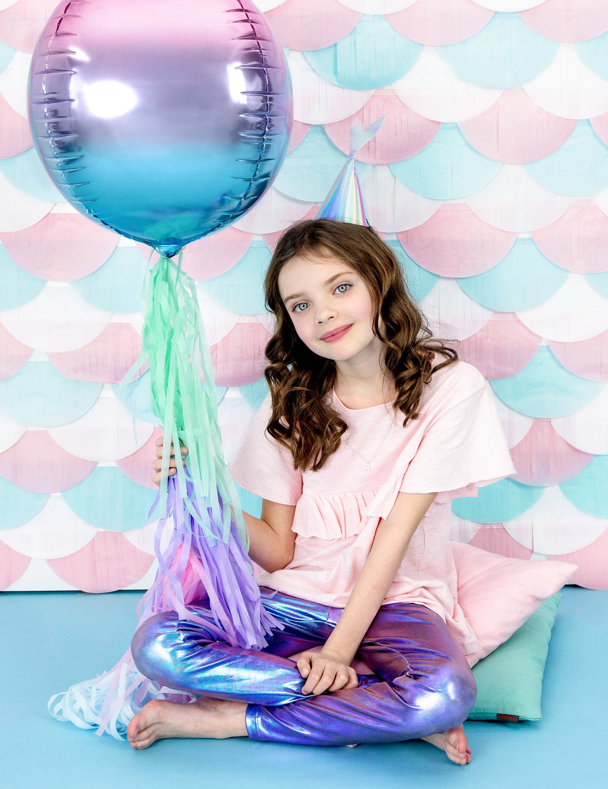Ballon sphère en aluminium dégradé rose et bleu 35 cm gonflable hélium