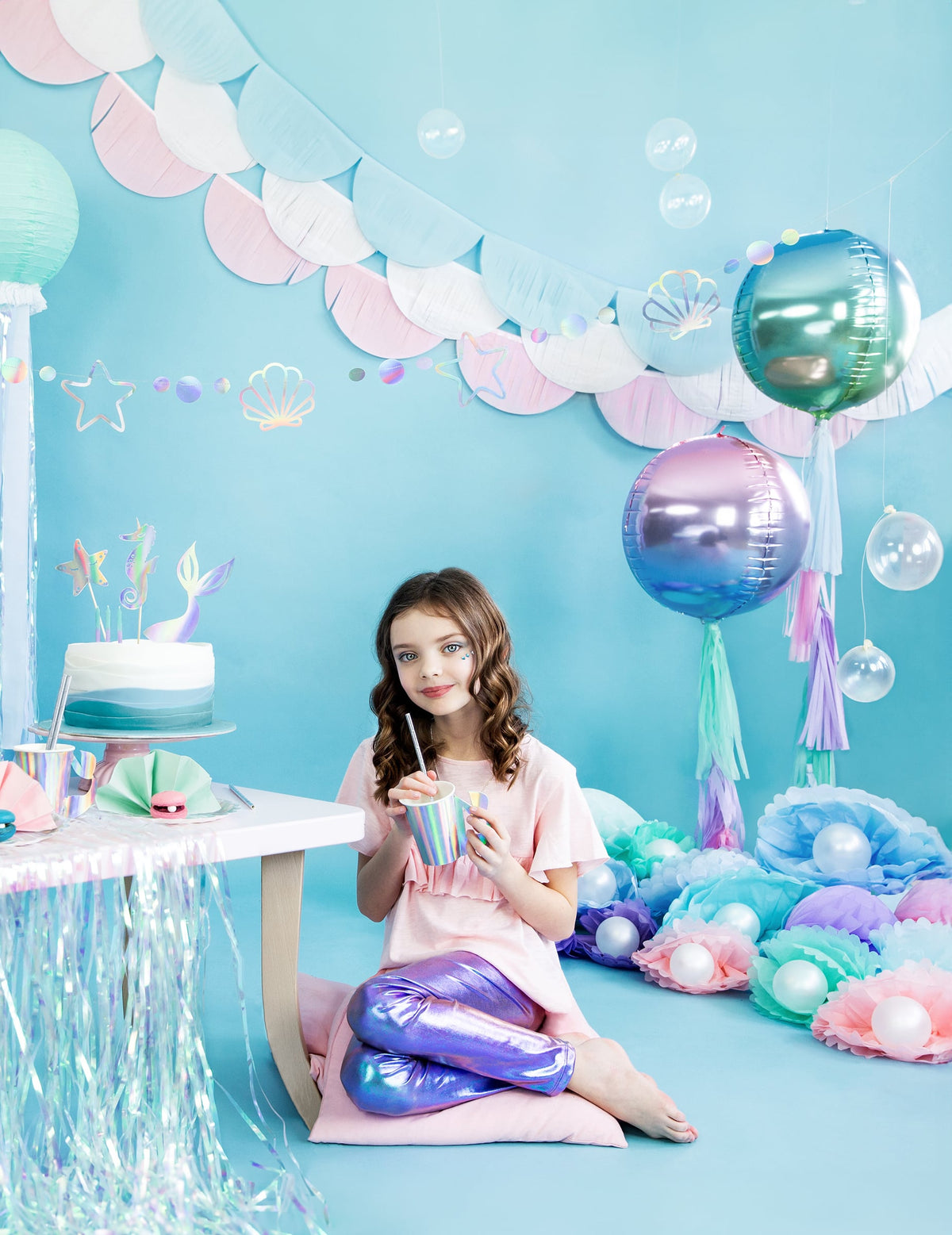 Ballon sphère en aluminium dégradé rose et bleu 35 cm gonflable hélium