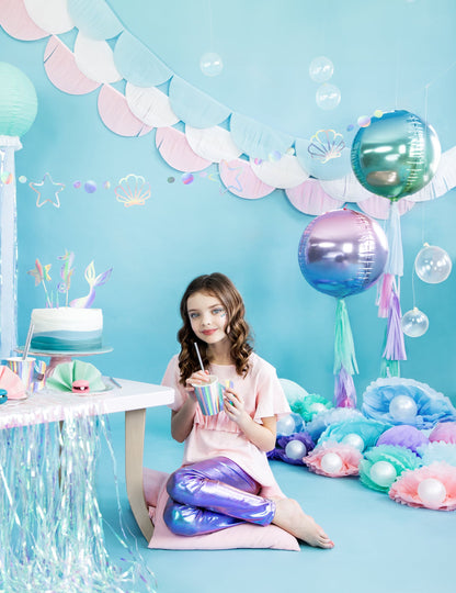 Roze en blauwe verloop aluminium bolvormige ballon 35 cm, met helium opblaasbaar