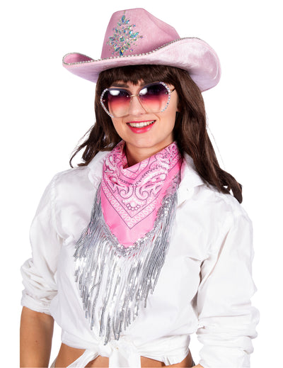 Bandana rose à franges sequins adulte