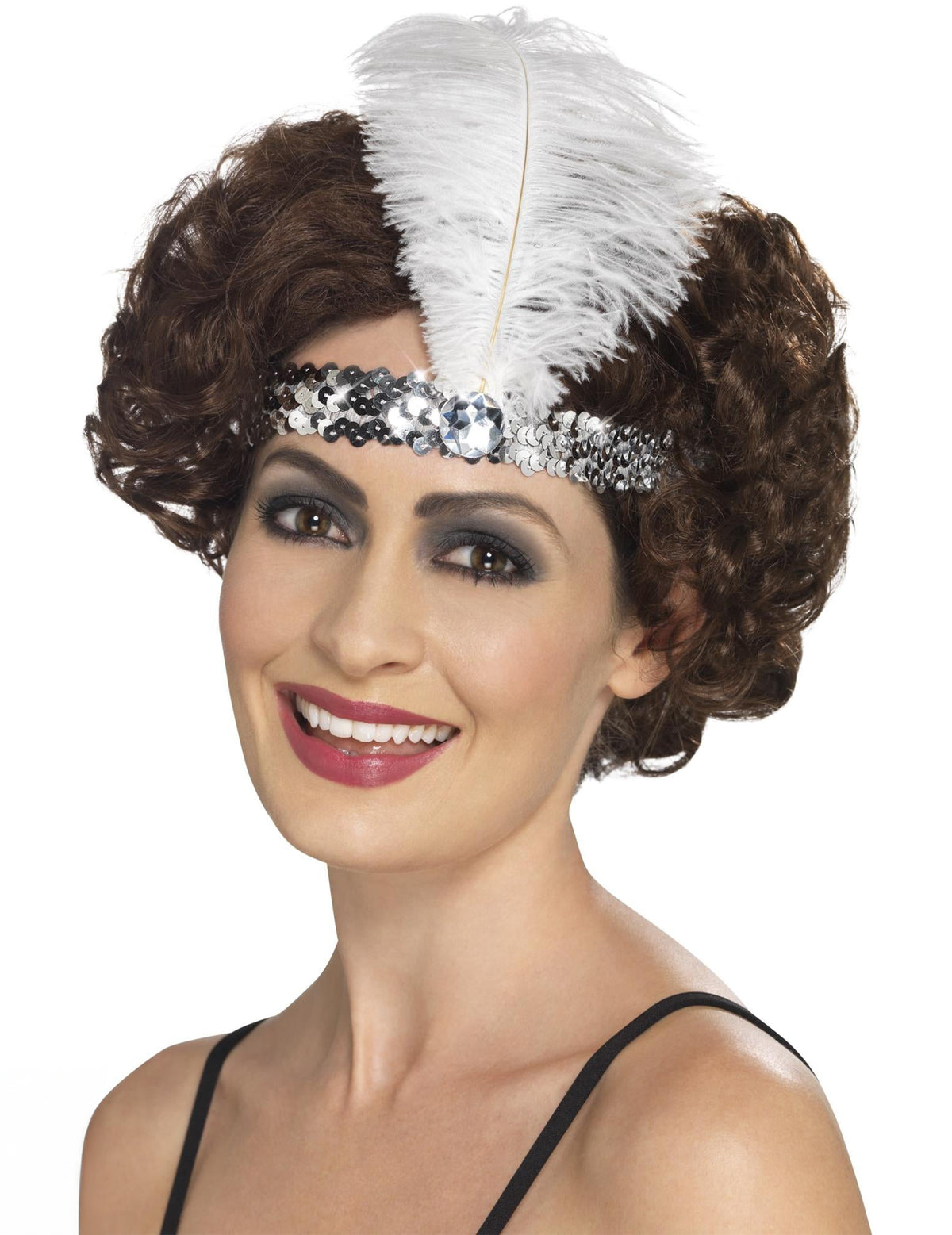 Bandeau Charleston à sequins et plume argenté femme