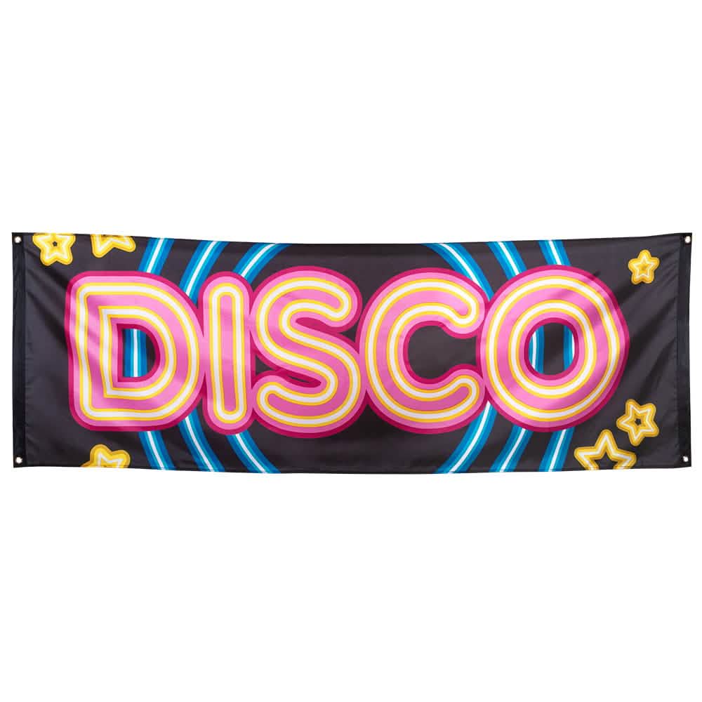 Banner Disco Fever voor zwart feest met roze en geel lettertype