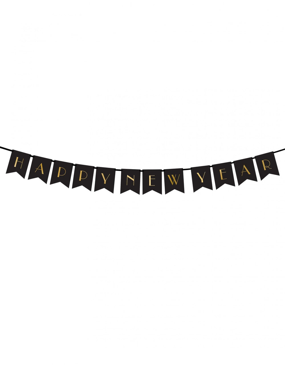 Bannière Happy New Year pour fête noire et dorée en papier