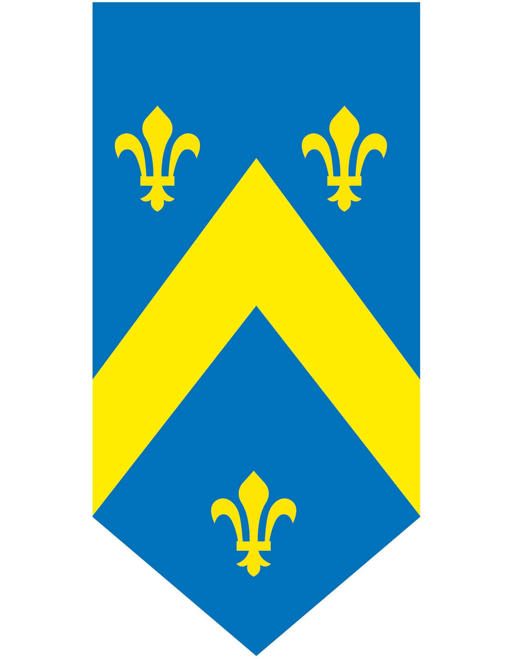 Bannière verticale médiévale bleue avec fleurs de lys et chevron jaunes