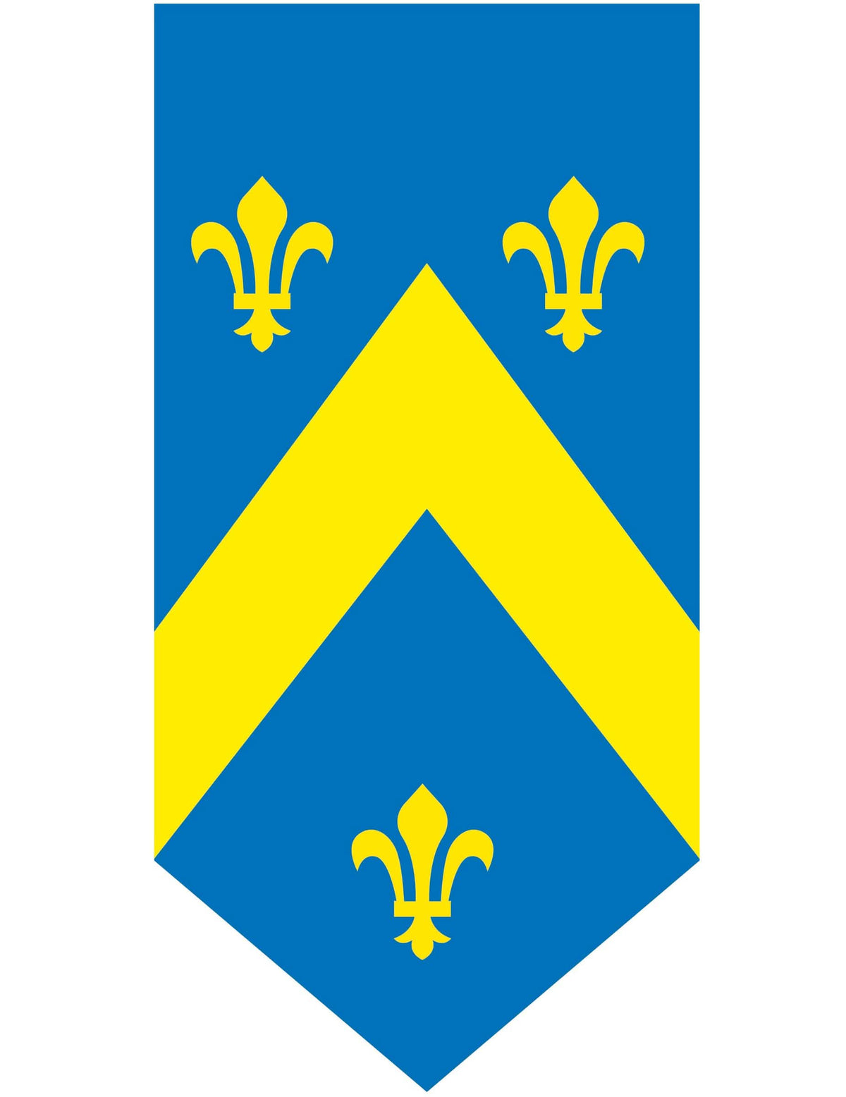 Bannière verticale médiévale bleue avec fleurs de lys et chevron jaunes