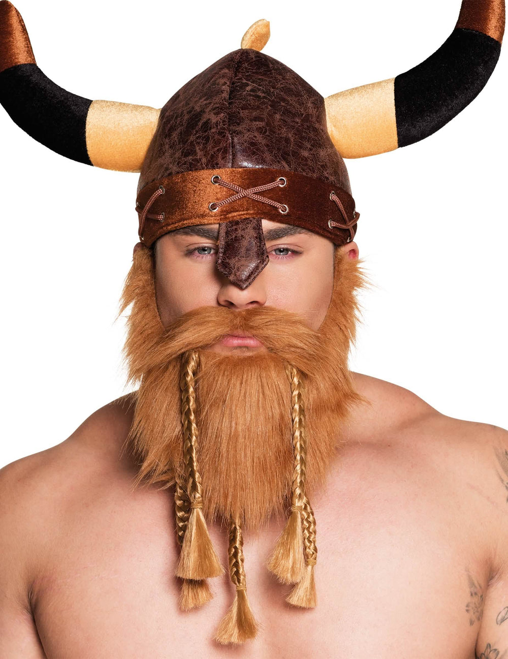 Barbe de viking avec tresses pour adulte rousse