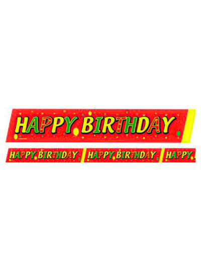 Afzetlint Happy Birthday Rood-Groen-Geel 600x6cm