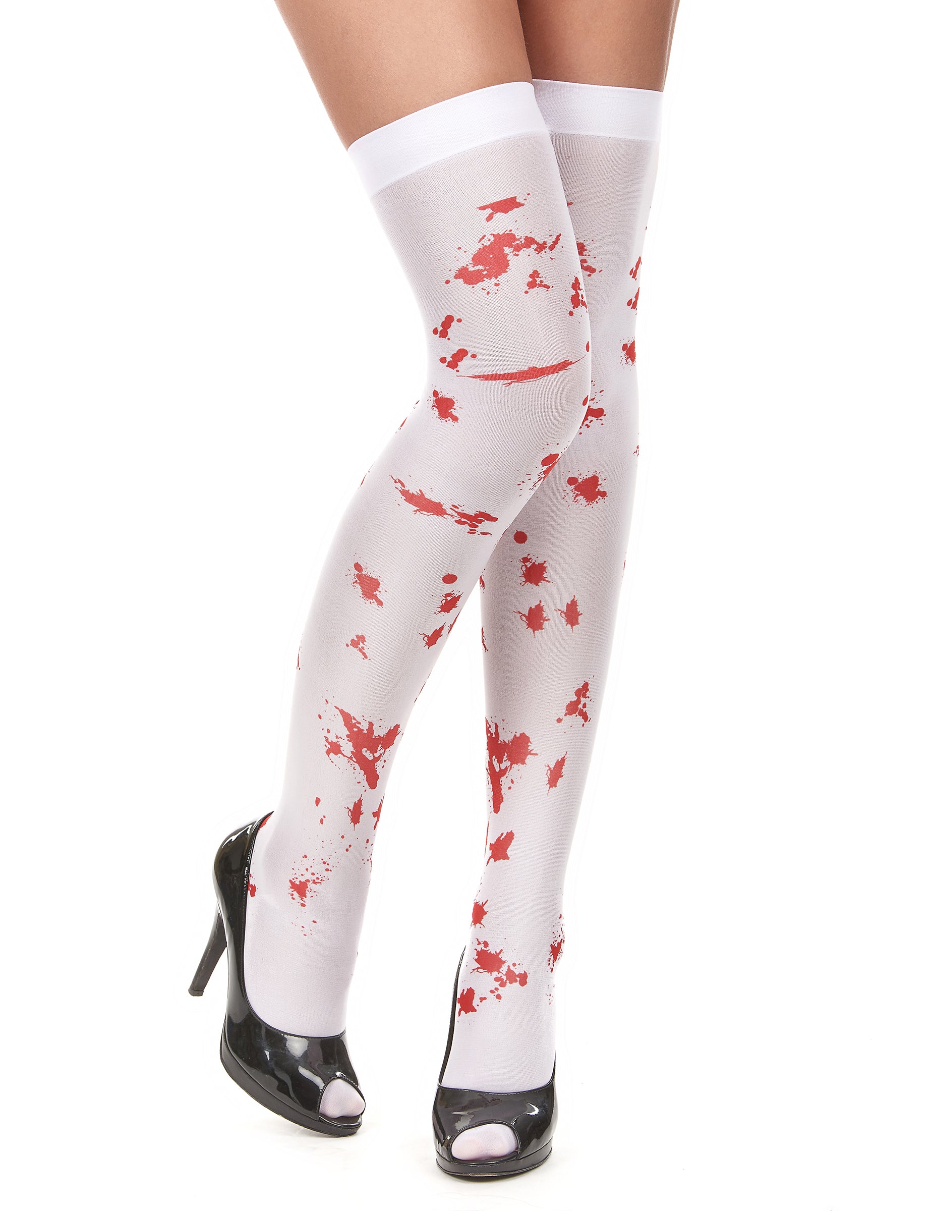 Bas ensanglantés Halloween pour femme blancs et rouges
