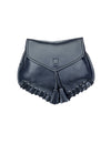 Besace en faux cuir noir avec pompons et bordure lacée