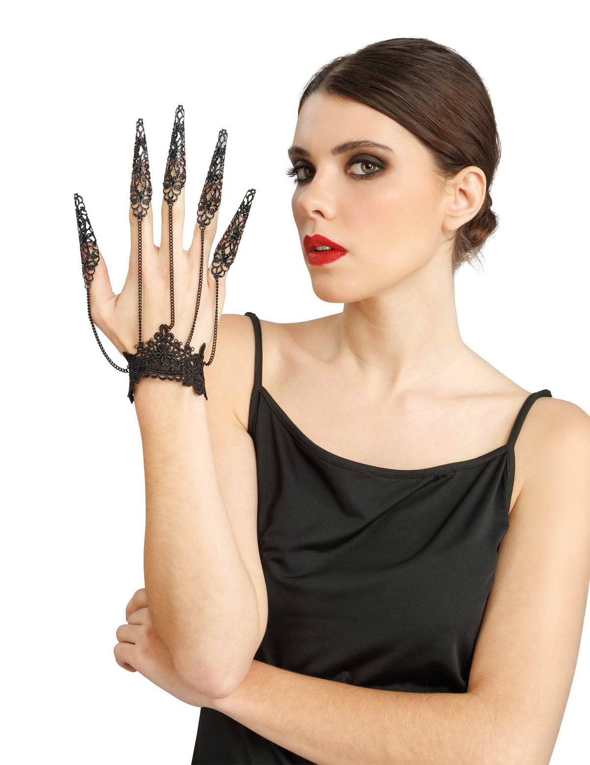 Bijou de main en métal effet dentelle noire