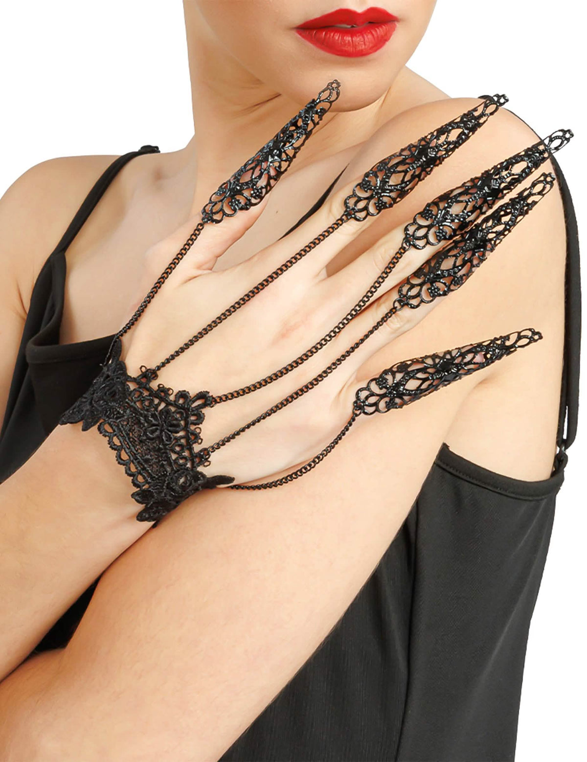Bijou de main en métal effet dentelle noire