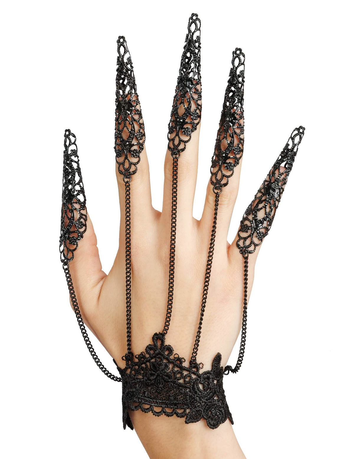 Bijou de main en métal effet dentelle noire