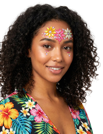 Zelfklevende gezichtssieraden kleurrijke bloemen